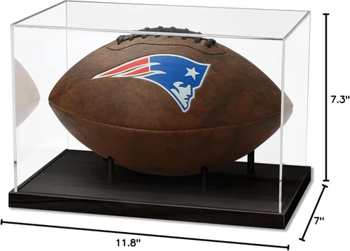 Miniatura 8 de JupDec Vitrina de fútbol americano de tamaño completo, caja transparente de acrílico con soporte de madera, soporte para recuerdos con protección