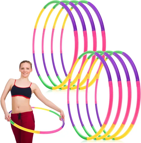 Miniatura 8 de Chivao Paquete de 8 aros desmontables de color, anillo de ejercicio de cintura de plástico, tamaño ajustable, de plástico, suministros de fiesta