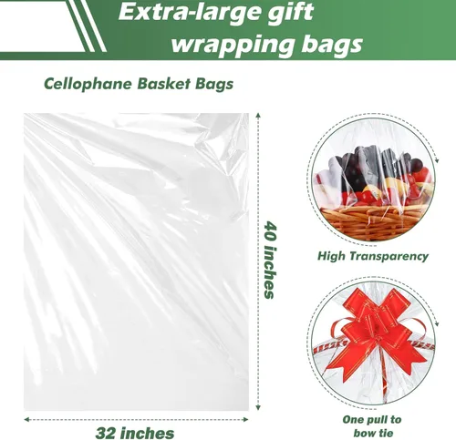 Miniatura 2 de 50 paquetes de bolsas de celofán extra grandes de 32 x 40 pulgadas para cesta, envolturas de celofán transparente enormes para canastas, regalos