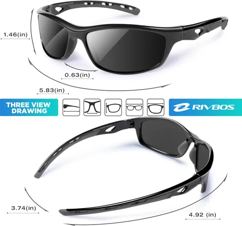 Miniatura 3 de RIVBOS RB833 - Lentes de sol polarizados, unisex, con protección contra rayos ultravioleta, para deportes, pesca, conducción y ciclismo negro
