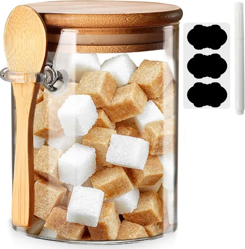 Yalucky Tarros de especias, recipientes de avena durante la noche con tapa hermética y cuchara, juego de recipientes decorativos de cocina,
