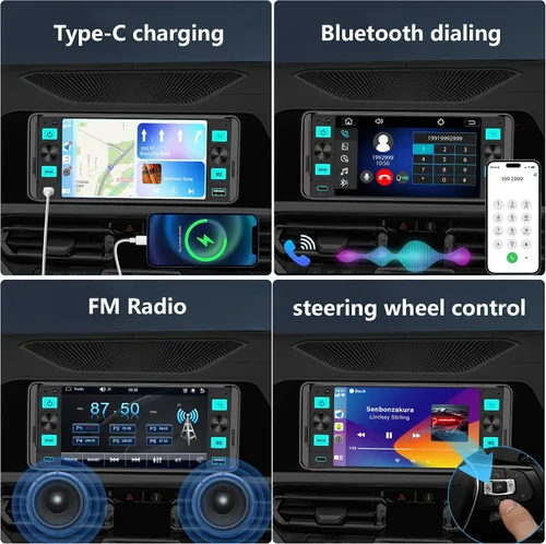Miniatura 7 de Estéreo de automóvil de un solo DIN: radio de pantalla táctil de doble perilla con Apple CarPlay inalámbrico y Android Auto Actualiza tu auto