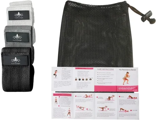 Miniatura 8 de Hatha Yoga Large Resistance Band,14.5" x3.15",Fabric Exercise Loop Bands with Instruction Guide and Carry Bag, Set of 3.
