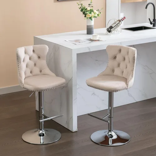 Miniatura 99 de Aoowow Juego de 2 taburetes de bar giratorios, taburetes de bar ajustables con respaldo de terciopelo copetudo, sillas de bar modernas tapizadas