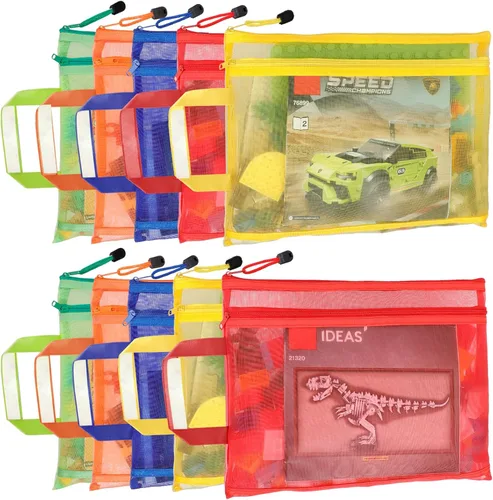 Miniatura 9 de Paquete de 4 bolsas de almacenamiento de malla extra grandes con cremallera para juguetes (11.8 x 9.8 x 5.2 pulgadas), organizador de almacenamiento
