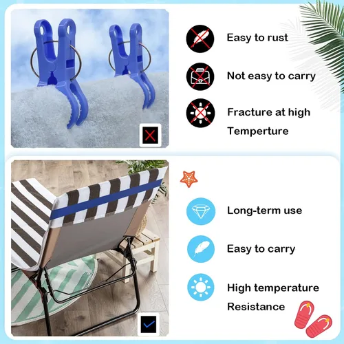 Miniatura 3 de Bandas de toalla (paquete de 6) - Clips elásticos para toallas de playa y crucero para sillas de playa, piscina, salón, portadores de toallas