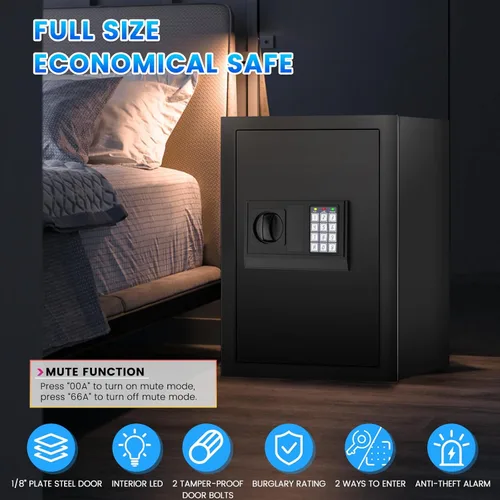 Miniatura 7 de Caja fuerte de 19.69 pulgadas de alto, caja fuerte para el hogar de 3.3 pies cúbicos con bolsa impermeable ignífuga, caja de seguridad digital