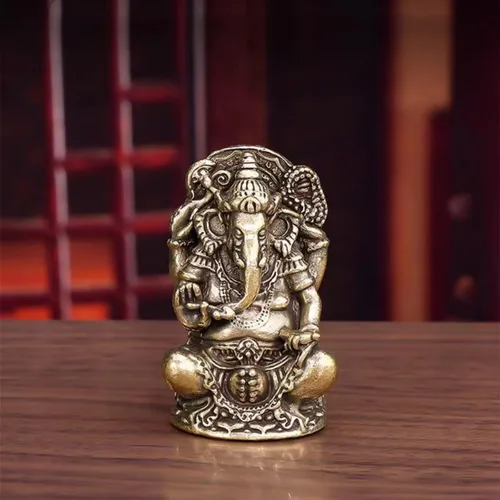 Miniatura 2 de Estatua de Ganesha de latón, estatua de Ganesha de latón, escultura de Dios de elefante hindú de 1.97 pulgadas, decoración y regalo de Diwali