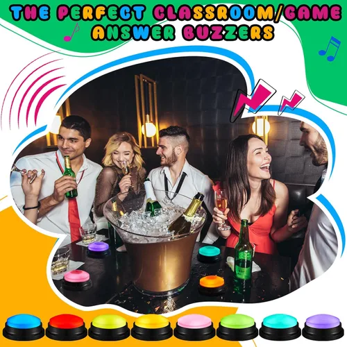 Miniatura 5 de Honoson Paquete de 8 botones de respuesta grabables, botones de sonido programables personalizables, divertidos regalos de cumpleaños para Multicolor
