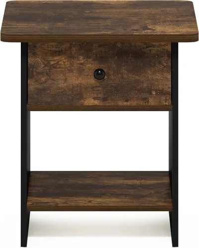 Miniatura 7 de Furinno Dario - Mesa auxiliar / estante de almacenamiento de noche con cajón de contenedor, pino ámbar/negro, 1 paquete, contenedor superior
