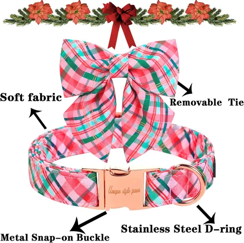 Miniatura 2 de Unique style paws Collar de perro con corbata, collar de perro a cuadros rosa y verde, el mejor regalo para perros pequeños, medianos y grandes, S
