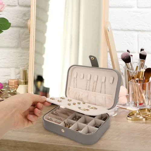 Miniatura 5 de FEISCON Organizador de joyas, pequeño joyero, mini joyero, estuche de viaje, almacenamiento y organizador portátil de joyería, caja