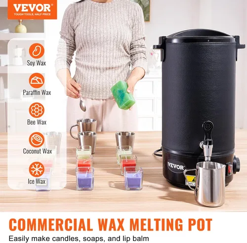 Miniatura 2 de VEVOR Derretidor de cera para hacer velas, olla de fusión eléctrica extra grande de 10 L, con boquilla fácil de verter y control de temperatura de 9