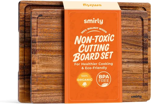 Miniatura 19 de SMIRLY - Tabla de corte grande de acacia para cocina: tabla de cortar de madera grande con ranura para jugos, tablas de cortar de madera para 15