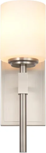 Miniatura 3 de Aplique de pared de 1 luz, elegante iluminación de pared en níquel cepillado, 1 luz de transición para tocador de baño con pantalla de vidrio opal