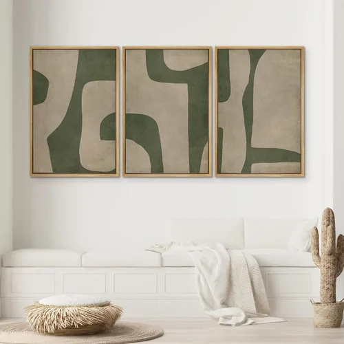 Miniatura 471 de SIGNWIN Lienzo enmarcado para pared, arte con pinceladas de flujo neutro en tonos beige abstractos, ilustraciones, arte moderno, decorativo