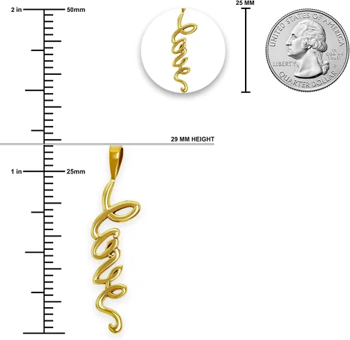 Miniatura 2 de Charm America - Charm de amor vertical de oro - Oro macizo de 10 quilates - Colgante de amor cursivo