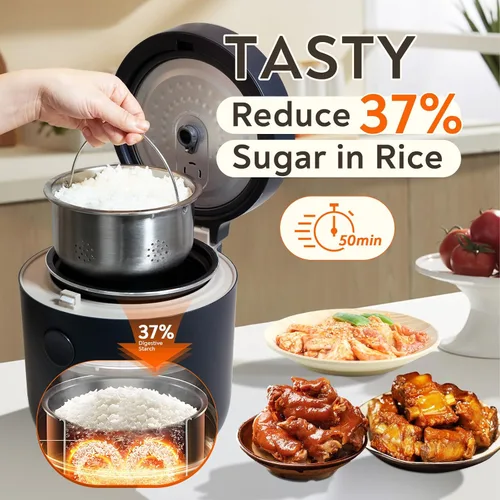 Miniatura 2 de Mokero Arrocera baja en carbohidratos, 2 tazas sin cocer y 4 tazas de cocción regular, pequeña máquina reductora de carbohidratos para arroz