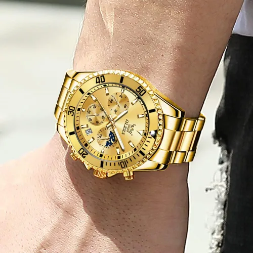 Miniatura 3 de OLEVS Relojes impermeables para hombre, de acero inoxidable, con cronógrafo, de lujo, color blanco, luminoso, de gran cara, analógico, de cuarzo