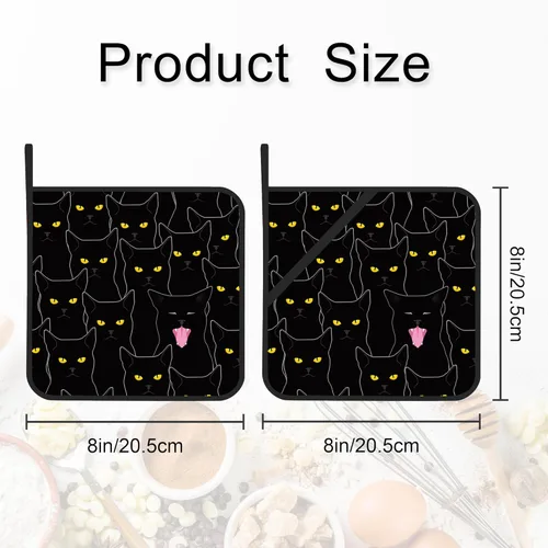 Miniatura 2 de Juego de 2 soportes para ollas, diseño de gato negro, resistente al calor, para barbacoa, cocinar, hornear, comida caliente para mujeres y hombres