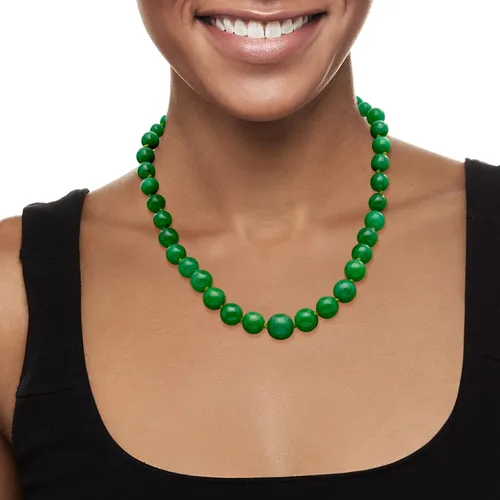 Miniatura 2 de Ross-Simons Collar graduado de cuentas de jade de 0.276-0.551 in con oro amarillo de 14 quilates, Gema, jade