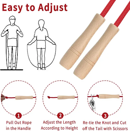 Miniatura 2 de Cuerda de saltar para niños, cuerda de saltar ajustable para niños pequeños con mango de madera, cuerda de saltar de 8.5 pies para niños y niñas Rojo