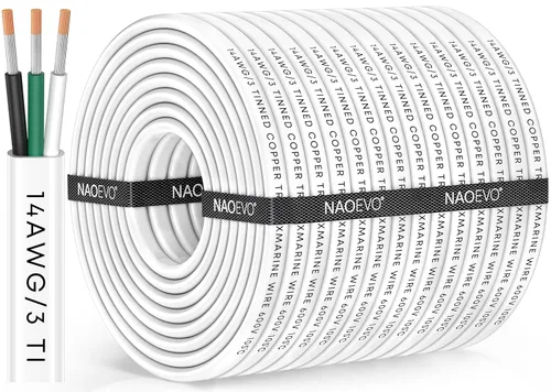 Miniatura 18 de NAOEVO Cable marino de calibre 14, cable eléctrico marino triplex 14/3, resistente al agua/aislado de PVC/cobre estañado sin oxígeno, cable de 14