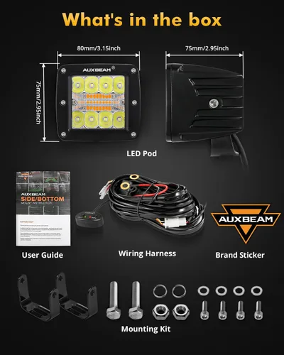 Miniatura 3 de Auxbeam Cubo luz LED ámbar de 3 pulgadas, 72 W todoterreno, 6 modos dos colores, estroboscópica antiniebla de conducción penetración e inundación