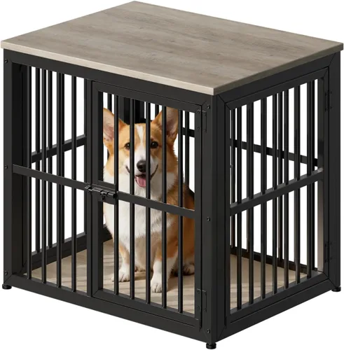 Miniatura 6 de Lyromix Mueble de jaula para perros de 27 pulgadas con 3 puertas, mesa auxiliar de madera resistente para perros pequeños, múltiples unidades se