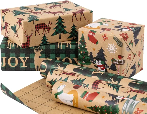 Miniatura 16 de RUSPEPA - Rollos de papel de regalo de Navidad - Mini rollo - 17 pulgadas x 10 pies por rollo, total de 3 rollos - Diseño de renos y copos de nieve