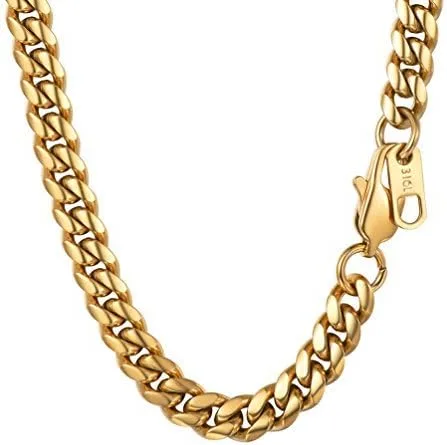 PROSTEEL Trendy Cuban Links Necklace for Men Women, Black18K Gold Plated 316L Stainless Steel, W 4.8mm-14mm, L 14inch-30inch, Come Gift Box
