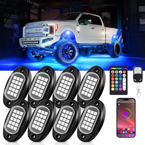 Miniatura 13 de Luces RGB para Rocas, 8 pods Kits de Luces Underglow de Neón, Control Remoto APP/RF y Modo Musical, Lámparas Inalámbricas Impermeables Multicolor