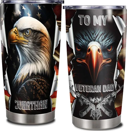 Miniatura 9 de Dorris Vaso de café personalizado del ejército con tapa, vasos aislados al vacío de veteranos estadounidenses, taza aislada de acero inoxidable
