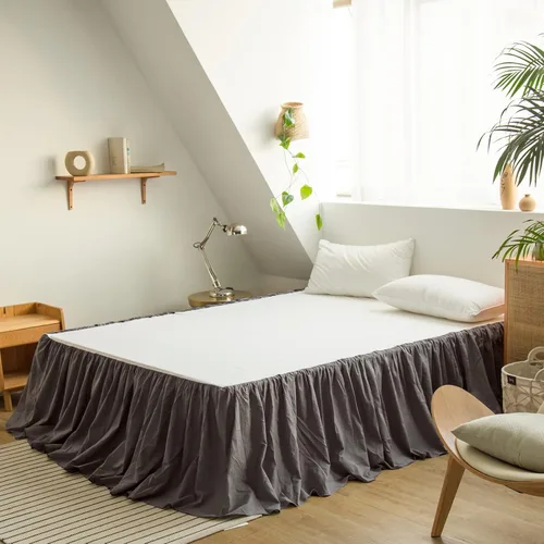 Miniatura 15 de BISELINA - Falda de cama de lino francés con volantes plisados de 22 pulgadas, caída a medida, mezcla natural de lino y algodón, funda para cama