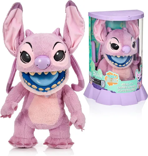 Wow! Stuff Disney Angel Puppetronic de RealFX | ¡Se ve, siente y suena real! | Lilo & Stitch de Disney | Más de 100 acciones y sonidos | 18 pulgadas