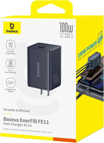 Miniatura 7 de Baseus Bloque de cargador USB C de 100W, cargador de pared compacto plegable PPS de 3 puertos, adaptador de corriente de carga rápida para MacBook
