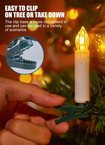 Miniatura 4 de Luces de cadena de velas para árbol de Navidad enchufables, 50 luces LED de velas sin llama con clips, luces parpadeantes de velas de 48 pies