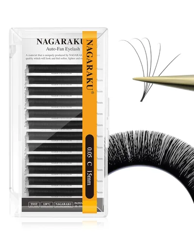Miniatura 62 de NAGARAKU Easy Fan Extensiones de Pestañas Volumen Lash 0.07 Rizo D 8-15mm Bandeja Mixta Floración Rápida Visón Sintético en Racimo Para Ventilador