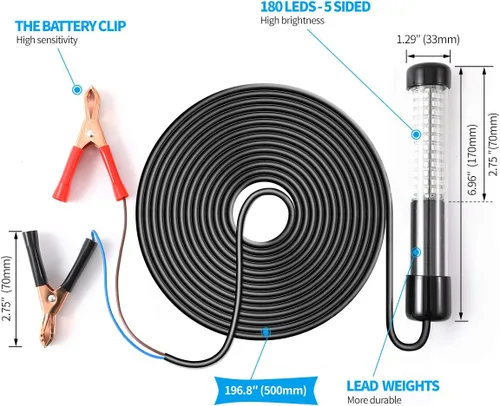 Miniatura 4 de SAMDO IP68 Lámpara LED submarina de 12V para pesca, luz de 1080 lúmenes que atrae peces, luz para pesca nocturna de 10.8W Blanco
