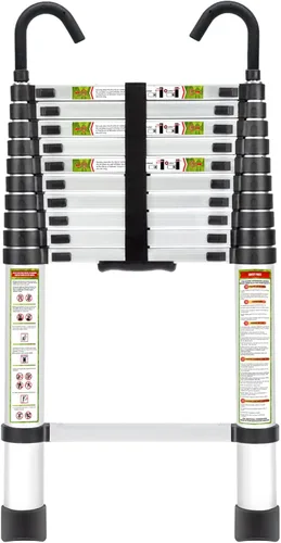 Miniatura 12 de Escalera Telescópica, Escalera Telescópica de Aluminio RIKADE de 8.5 Pies con Pies Antideslizantes y Gancho Estable, Escalera de Extensión Portátil