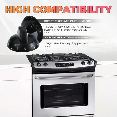 Miniatura 6 de Paquete de 4 perillas de quemador superior 316220009, repuesto para Crosley, Frigidaire, Tappan, repuesto PS199153, AP4322122, 1379610 AH1991531