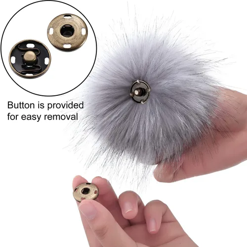 Miniatura 7 de Boao 12 bolas de pompón de piel sintética para sombreros de punto, bola de pompón esponjosa con botón de presión extraíble para sombreros de punto