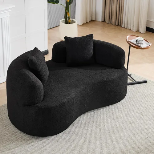 Miniatura 9 de Sofá biplaza curvo de 67 pulgadas para sala de estar, sofá biplaza de asiento profundo con 2 almohadas decorativas, sofá biplaza moderno con tela