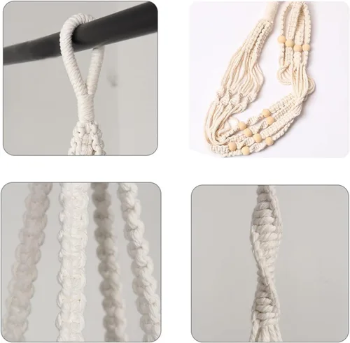 Miniatura 6 de Macetas colgantes con colgadores de macramé para plantas de interior y exterior, juego de 3 cestas colgantes de 35/27/21 pulgadas, macetas de riego