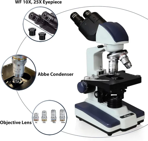 Miniatura 3 de Microscopio compuesto binocular Siedentopf VS-60B-RC, aumento 40X-2500X, oculares de campo ancho 10X y 25X, etapa mecánica de doble capa