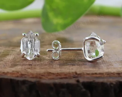 Miniatura 2 de Pendientes de diamante Herkimer crudo Aretes de diamante Herkimer de 4 puntas Joyas hechas a mano Plata de ley 925