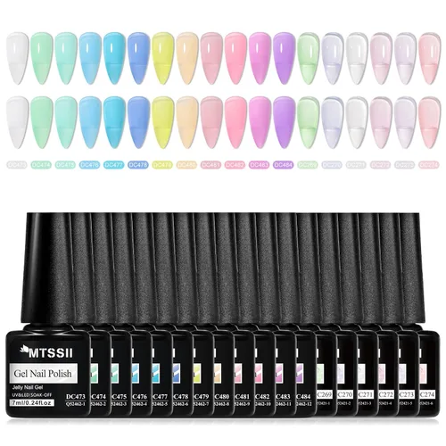 Miniatura 17 de MTSSII Juego de 18 esmaltes de uñas de gel, color nude, rosa, azul, amarillo, kit de esmalte de uñas de gel, compatible con lámpara UV/LED, remojar