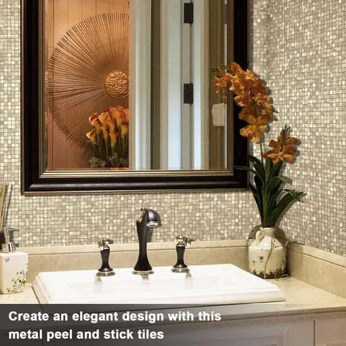 Miniatura 4 de BeNice Adhesivos de Azulejos para Salpicadero Despegar y Pegar, Azulejos Metálicos Pequeños Cuadrados Adhesivos para Pared de Cocina y Baño - 10