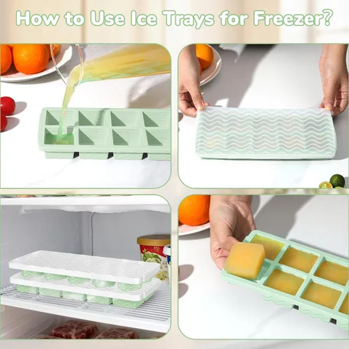 Miniatura 7 de Doasuwish Bandejas de cubitos de hielo para congelador con tapas, 2 cucharadas de 10 cubos cuadrados y bandejas de hielo en forma de corazón, moldes
