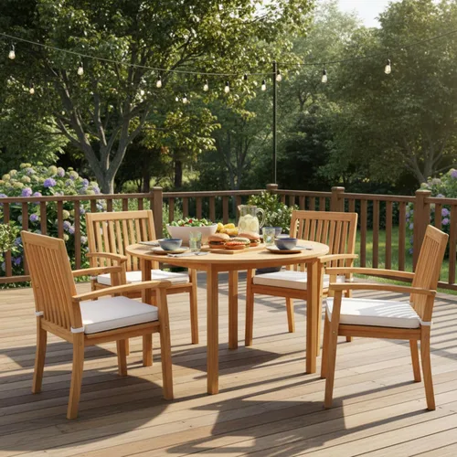 Miniatura 2 de Tangkula Mesa de comedor redonda para exterior, Mesa de madera de acacia para 4 personas de gran tamaño, Mesa de patio estilo granja para bistró